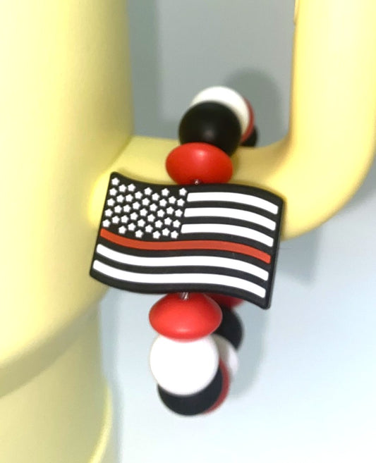 Firefighter First Responders Flag Red Line Stanley Tumbler Cup Handle Charm