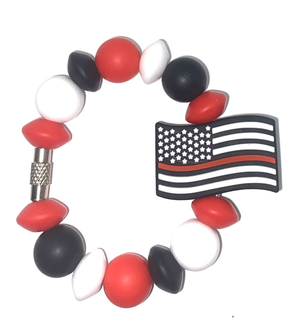 Firefighter First Responders Flag Red Line Stanley Tumbler Cup Handle Charm