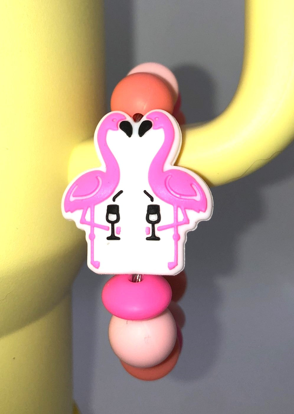 Pink Flamingo Friends with Drinks Stanley Cup Tumbler Handle Charm