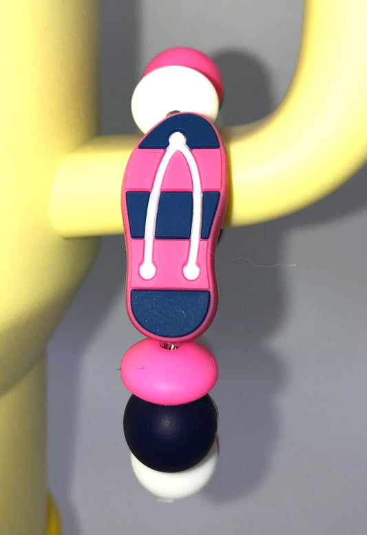 Pink & Navy Blue Flip Flop Stanley Tumbler Cup Handle Charm