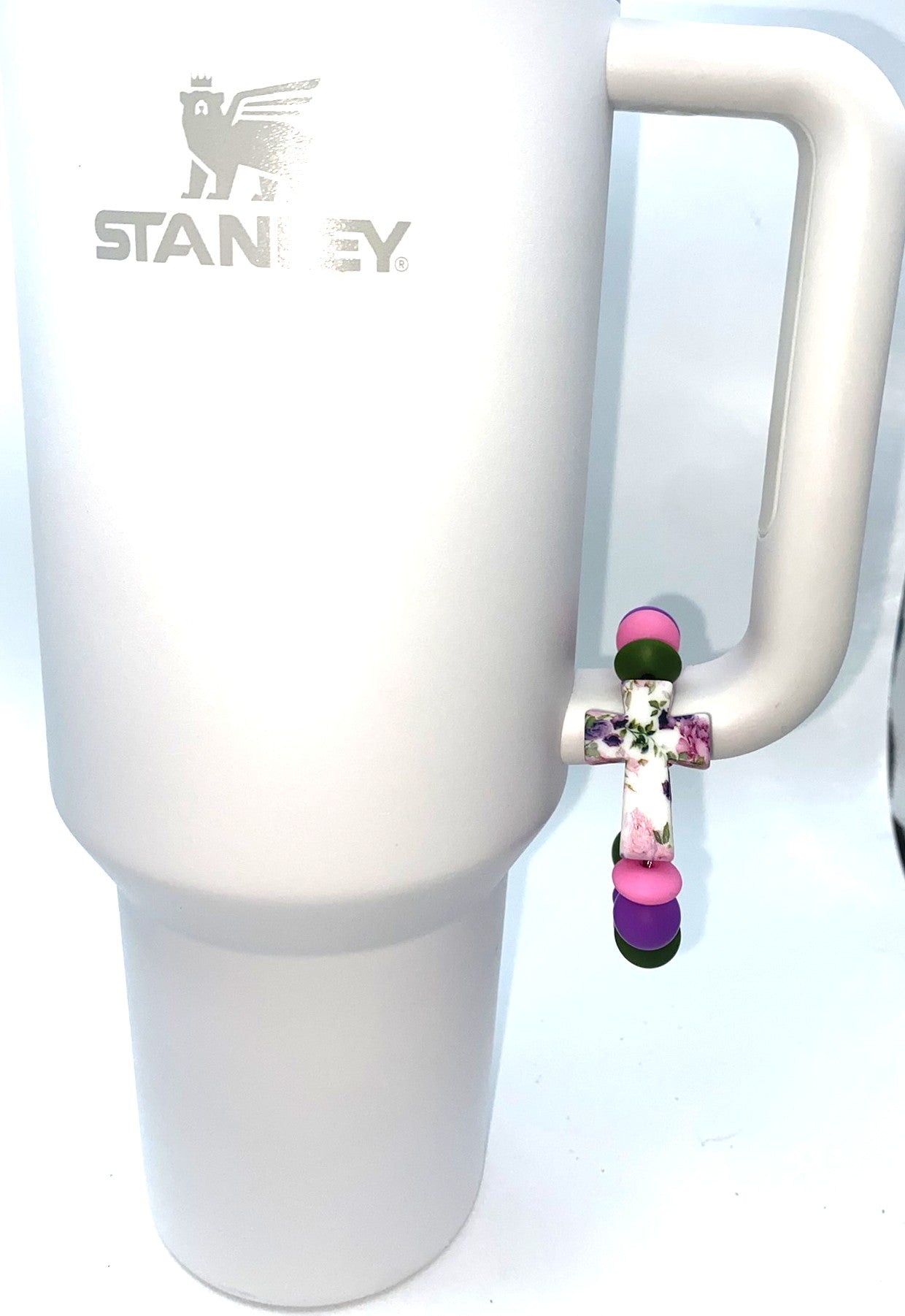 Floral Roses Cross Stanley Tumbler Cup Handle Charm