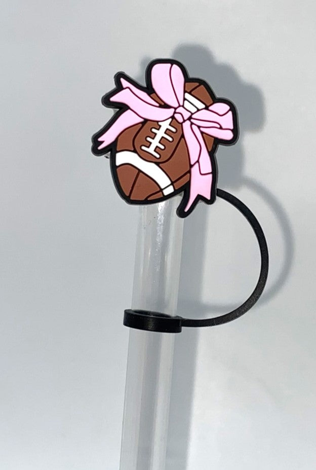 Football w/Pink Coquette Bow Straw Topper