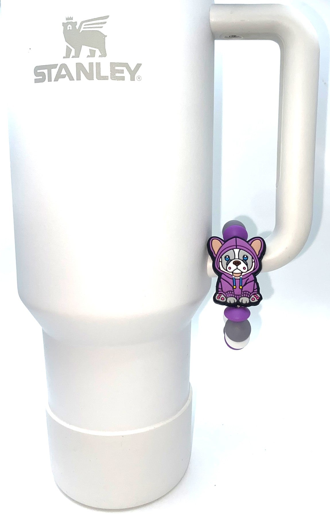 Frenchie in Purple Hoodie Stanley Tumbler Cup Handle Charm