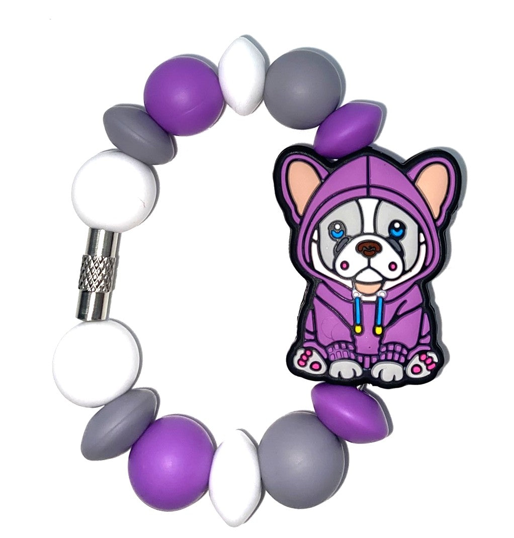 Frenchie in Purple Hoodie Stanley Tumbler Cup Handle Charm