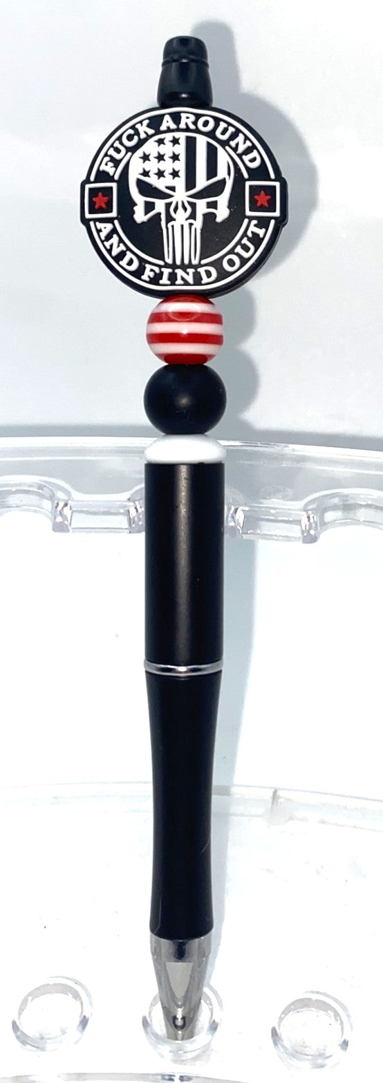F@ck Around & Find Out Punisher Skull Beaded Pen