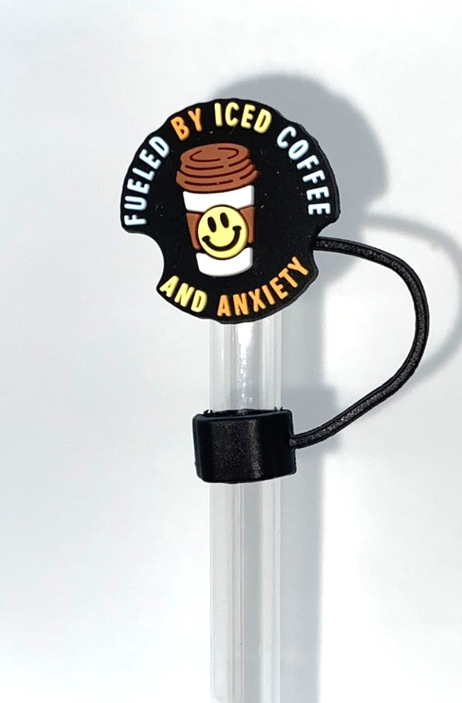 Fueled By Iced Coffee & Anxiety Smiley Cup Straw Topper