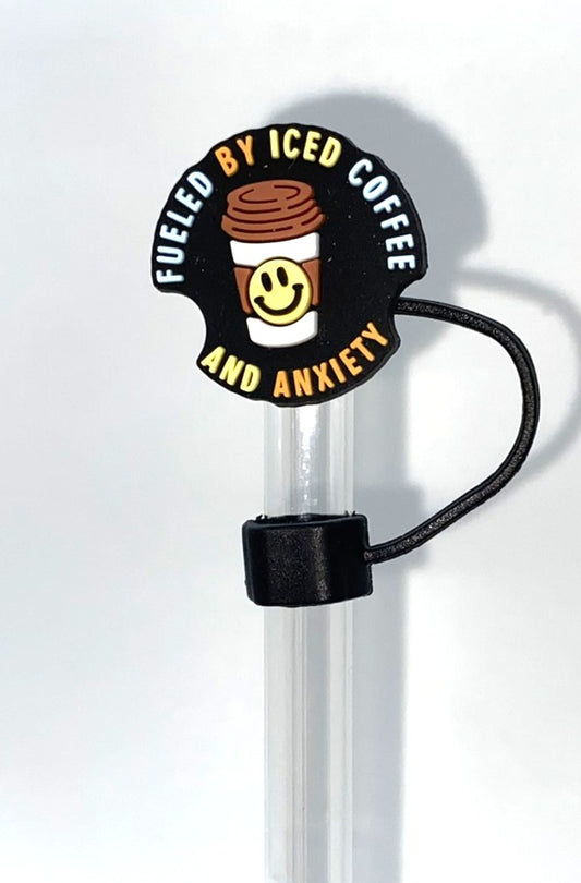 Fueled By Iced Coffee & Anxiety Smiley Cup Straw Topper