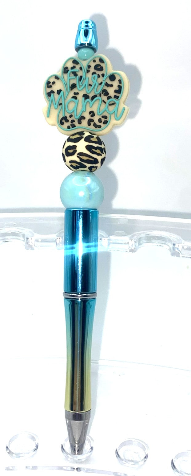 Fur Mama Paw Leopard Print Beaded Pen
