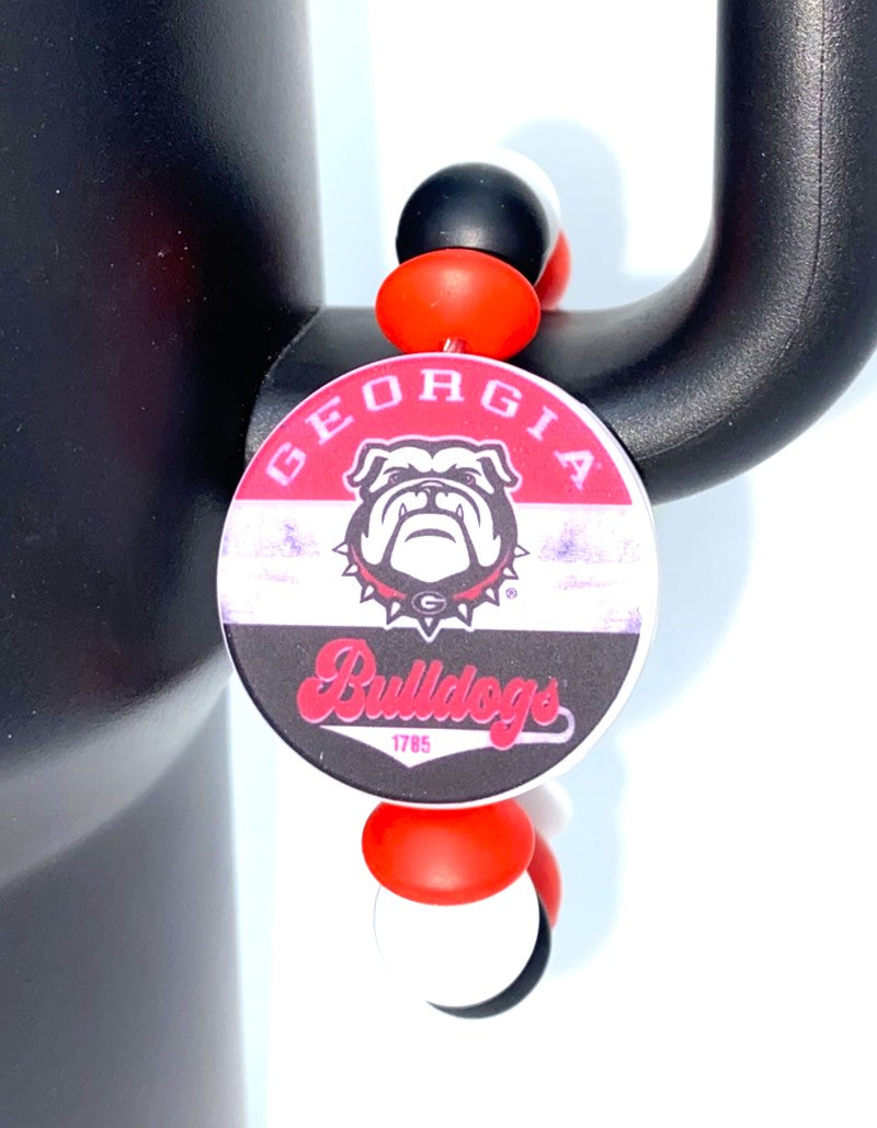 Georgia Bulldogs Stripes Round College Football Stanley Tumbler Cup Handle Charm