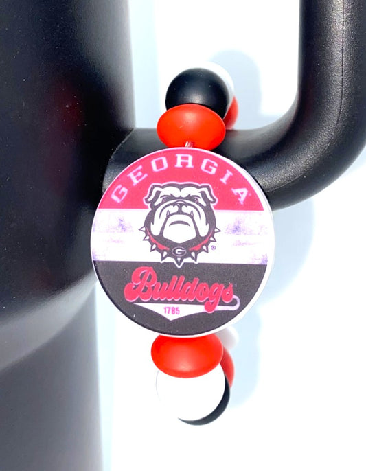 Georgia Bulldogs Stripes Round College Football Stanley Tumbler Cup Handle Charm