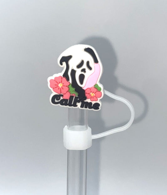 Call Me Ghost Face Scream Flowers Telephone Straw Topper