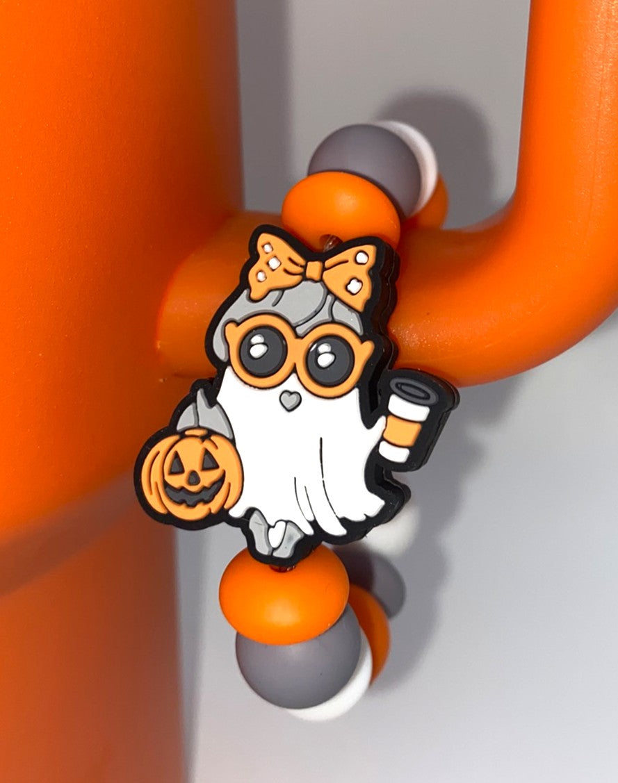 Fall Girly Ghost w/Latte Halloween Stanley Tumbler Cup Handle Charm