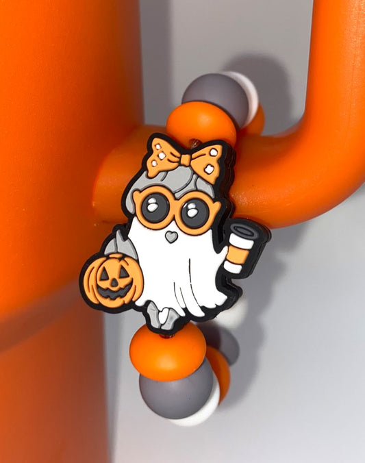 Fall Girly Ghost w/Latte Halloween Stanley Tumbler Cup Handle Charm