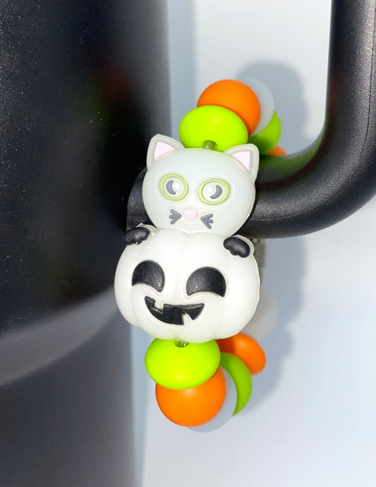 Glow In The Dark Cat In Pumpkin 3D Stanley Tumbler Cup Handle Charm