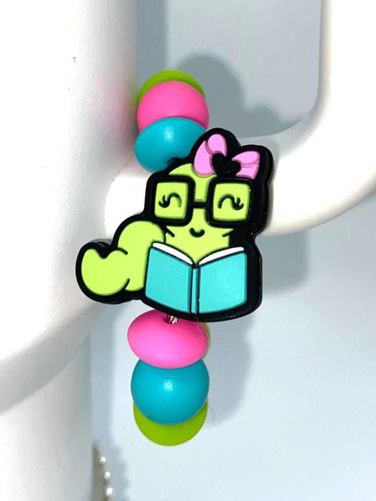 Girl Bookworm w/Pink Bow Penny Paige Stanley Tumbler Cup Handle Charm
