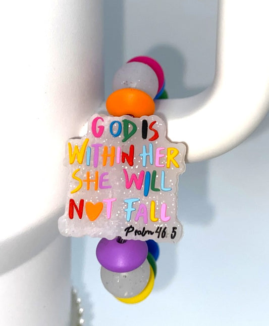 God Is Within Her She Will Not Fall Psalm 46:5 Glitter Stanley Tumbler Cup Handle Charm