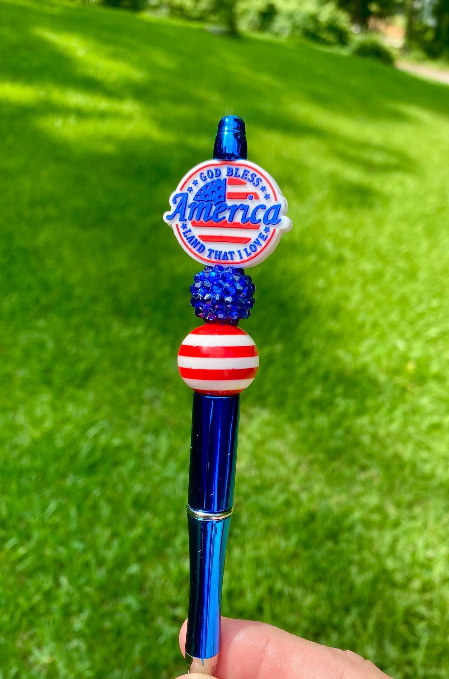 God Bless America Land That I Love Patriotic Beaded Pen
