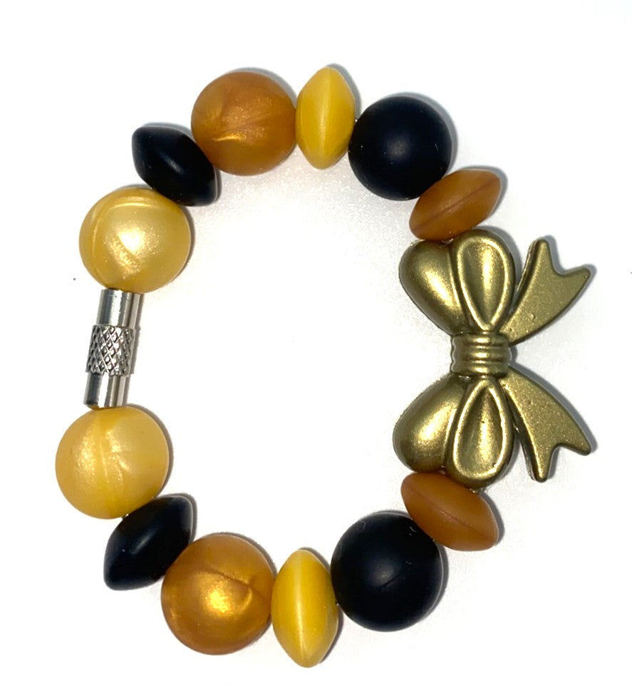 Gold Metallic w/Black Coquette Bow Stanley Tumbler Cup Handle Charm