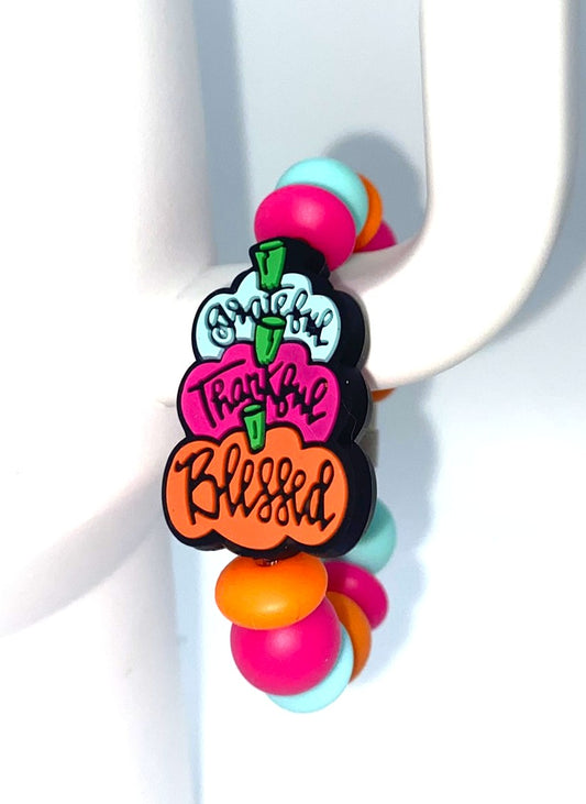 Grateful Thankful Blessed Pumpkins Thanksgiving Stanley Tumbler Cup Handle Charm