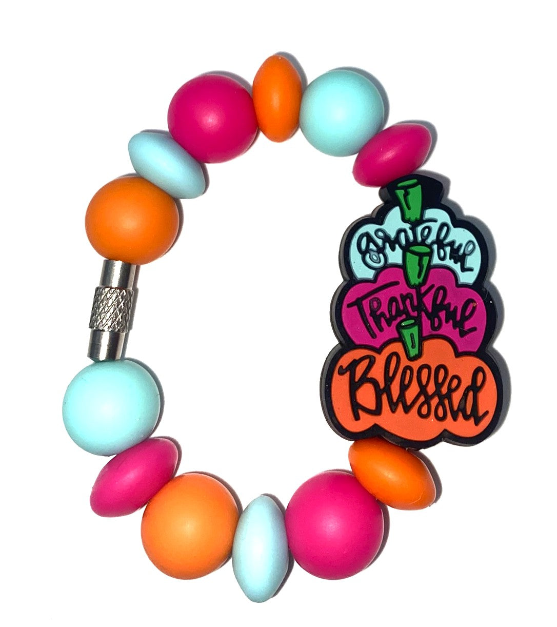 Grateful Thankful Blessed Pumpkins Thanksgiving Stanley Tumbler Cup Handle Charm