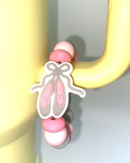 Ballet Shoes Pink & Gray Stanley Tumbler Cup Handle Charm