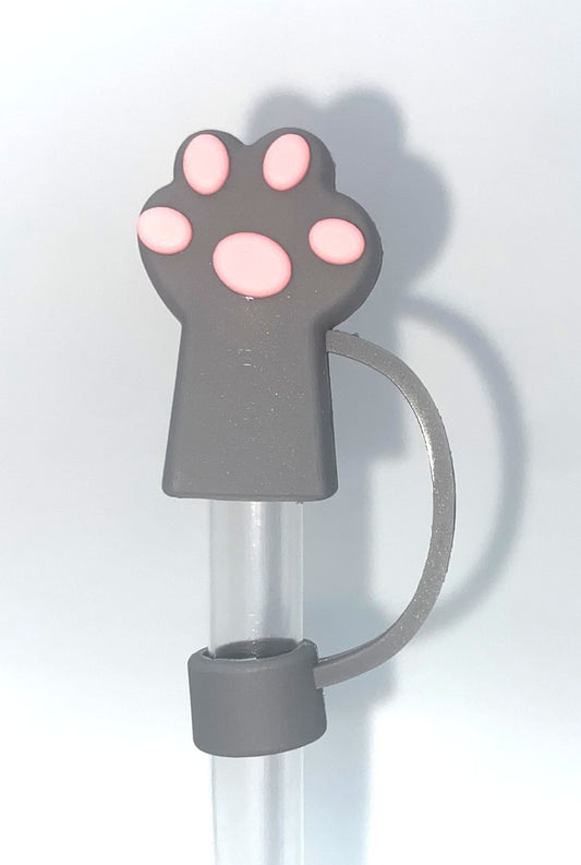 Gray Kitty Cat Paw 3D Straw Topper
