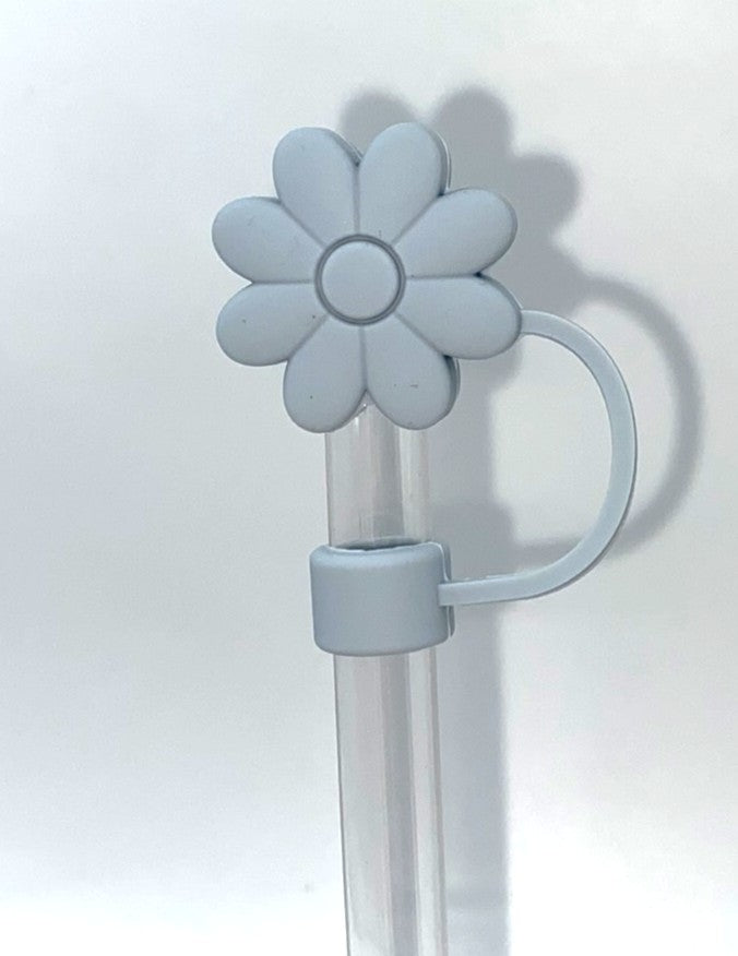 Gray Daisy Flower 3D Straw Topper