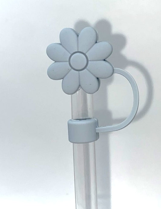 Gray Blueish Daisy Flower 3D Straw Topper