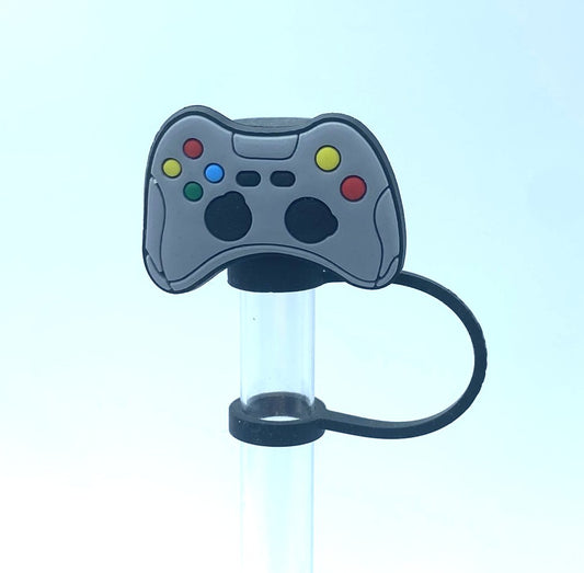 Gray Video Game Controller Straw Topper
