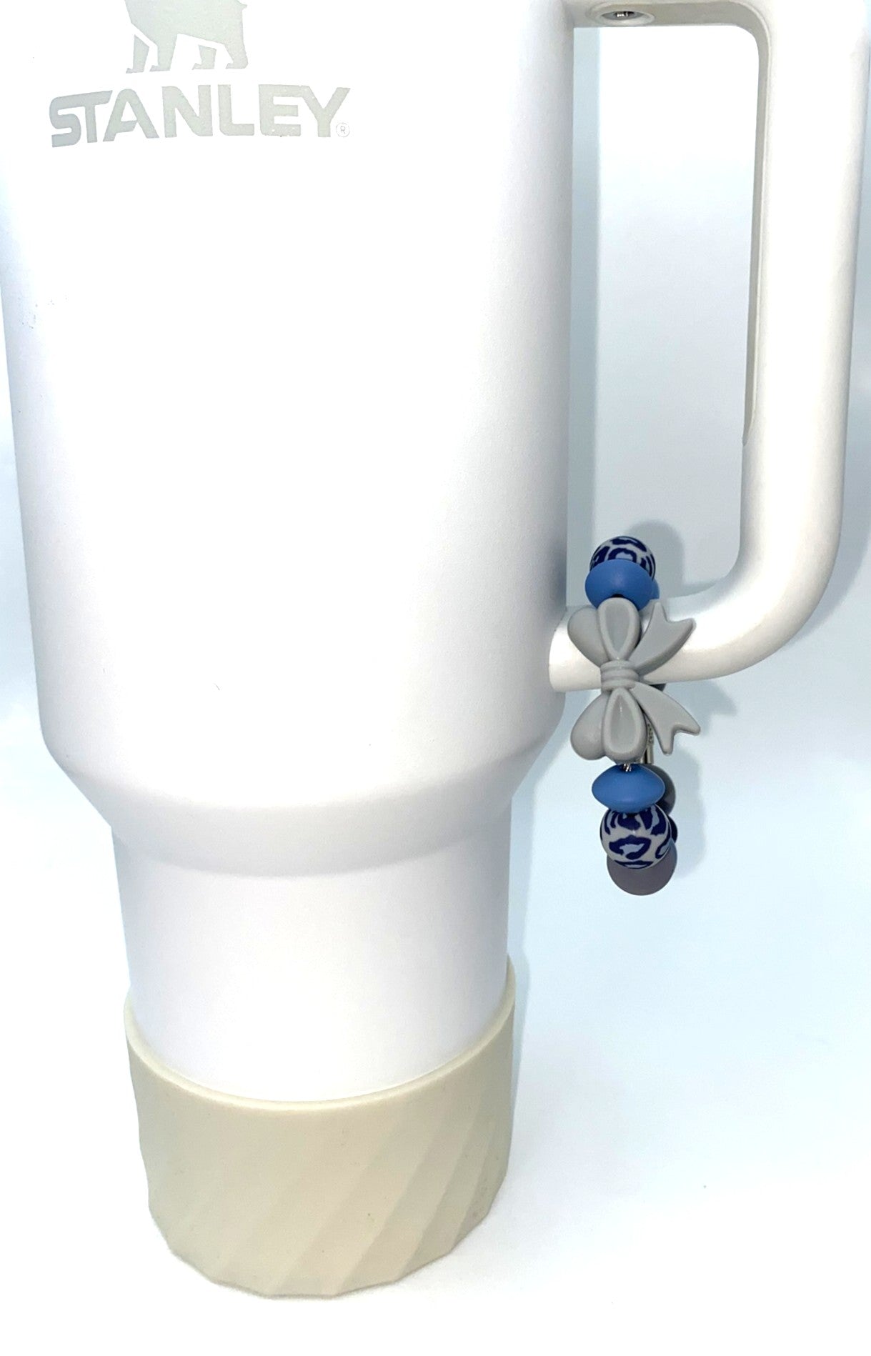 Gray Coquette Bow w/Leopard Beads Stanley Tumbler Cup Handle Charm