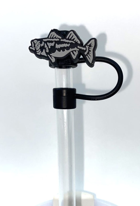 Gray Large Mouth Bass Fish Straw Topper