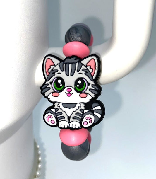 Gray Tabby Cat Stanley Tumbler Cup Handle Charm