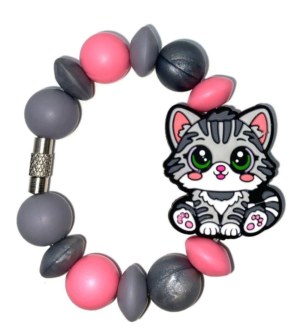 Gray Tabby Cat Stanley Tumbler Cup Handle Charm