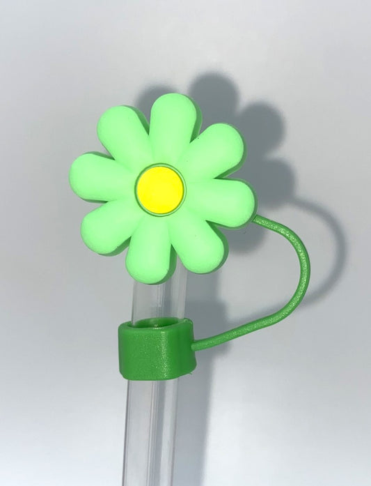 Soft Green Daisy Flower w/Yellow Center Straw Topper