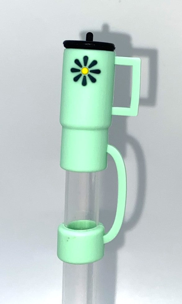 Tumbler 3D Green w/Dark Green Flower Straw Topper