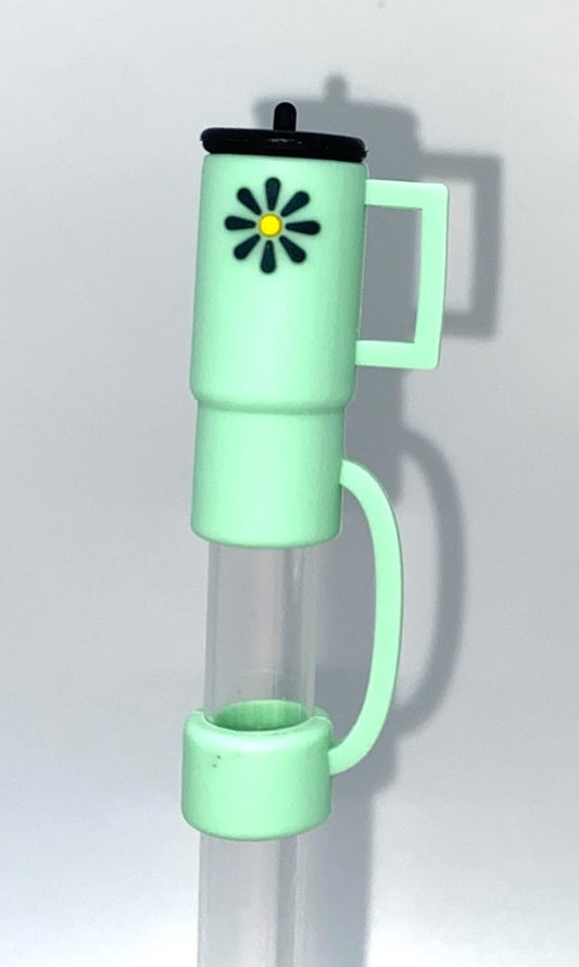 Tumbler 3D Green w/Dark Green Flower Straw Topper