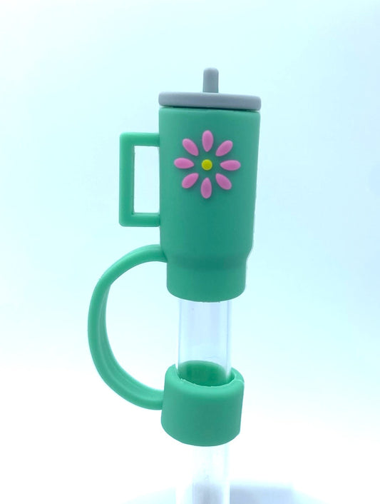Tumbler 3D Green w/Pink Flower Straw Topper