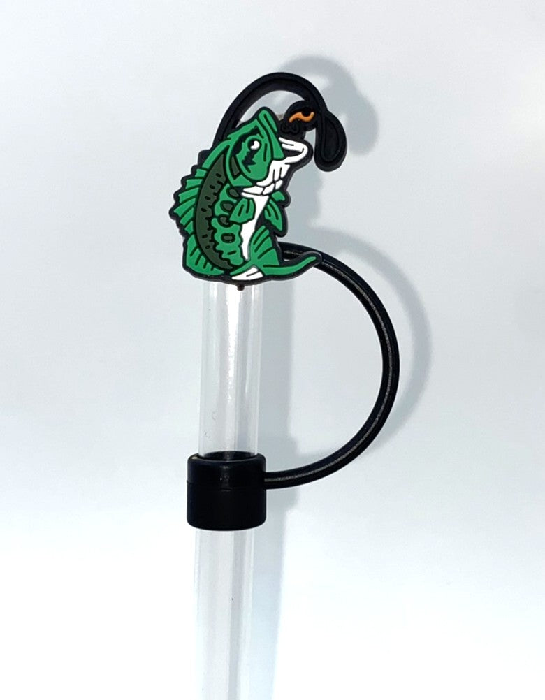 Green Large Mouth Bass Fish Straw Topper