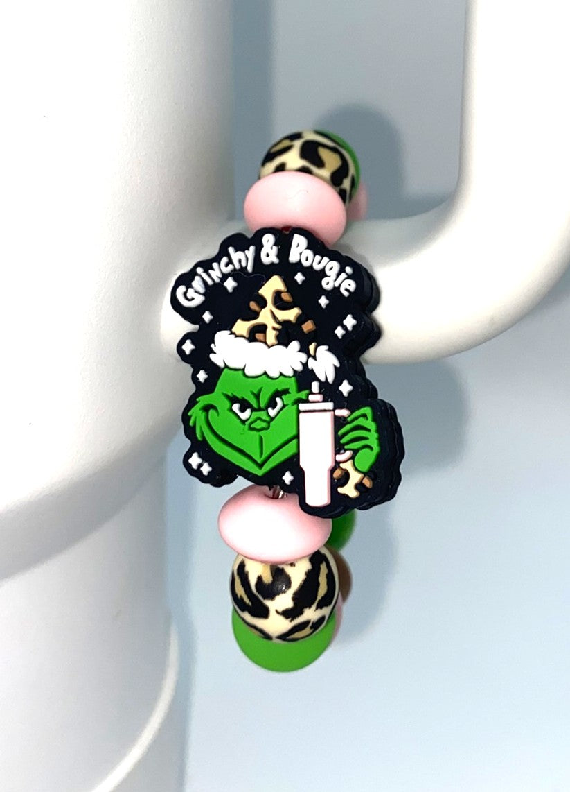 Grinchy & Bougie Mean Green Guy Christmas Stanley Tumbler Cup Handle Charm