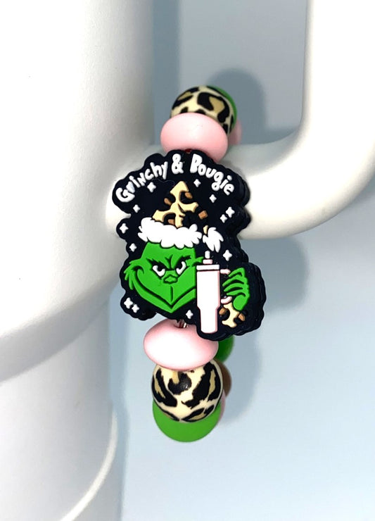 Grinchy & Bougie Mean Green Guy Christmas Stanley Tumbler Cup Handle Charm