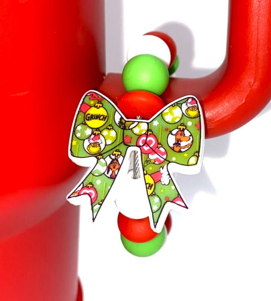 Mean Green Guy Bow Christmas Stanley Tumbler Cup Handle Charm