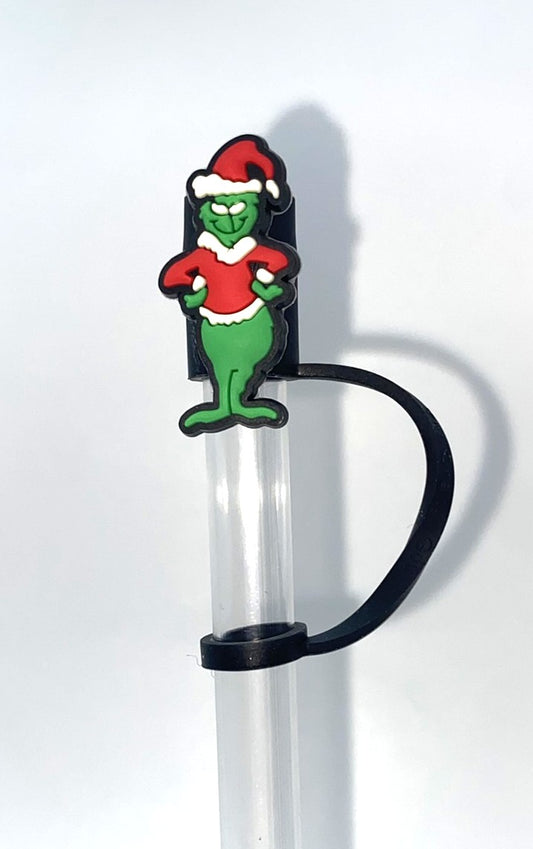Mean Green Guy Santa Hands on Hips Straw Topper