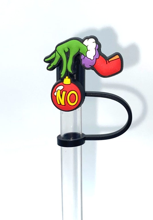 Mean Green Guy Stealing Christmas Ornament Straw Topper
