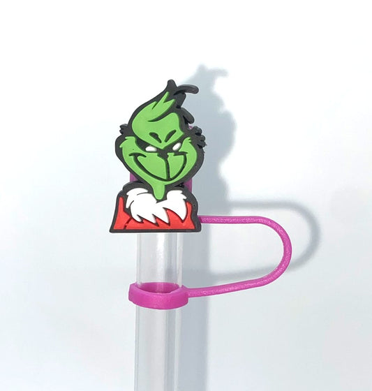 Mean Green Guy Head Santa Straw Topper