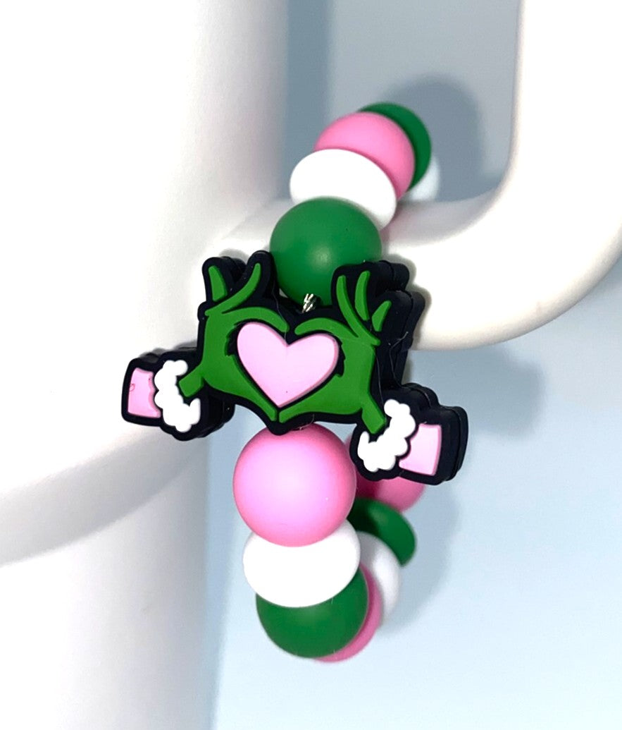 Mean Green Guy Pink Heart Hands Christmas Stanley Tumbler Cup Handle Charm