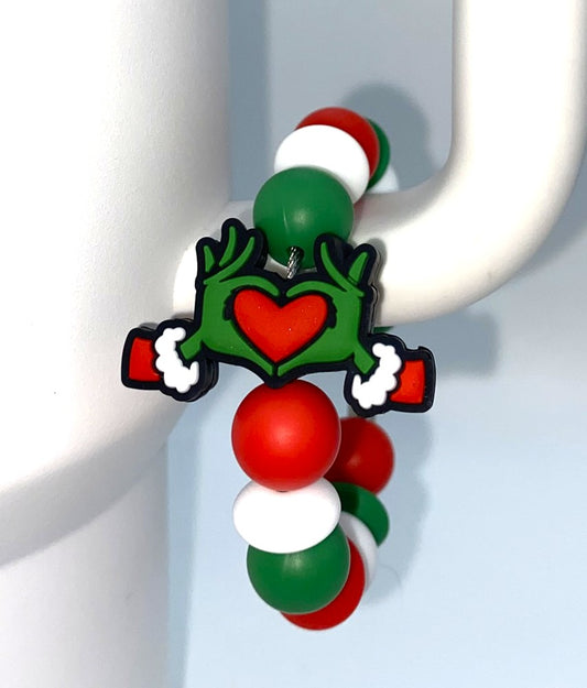 Mean Green Guy Red Heart Hands Christmas Stanley Tumbler Cup Handle Charm