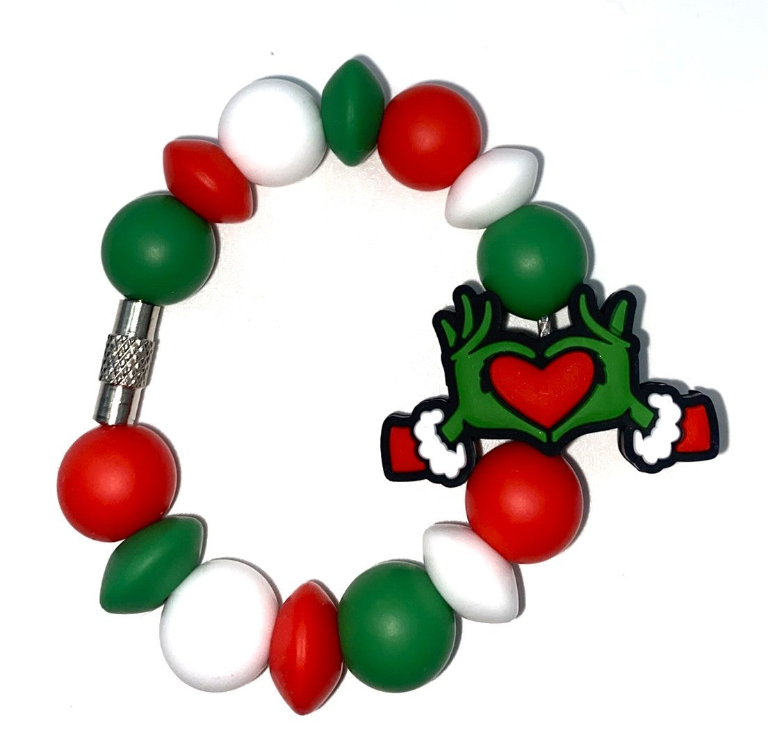 Mean Green Guy Red Heart Hands Christmas Stanley Tumbler Cup Handle Charm