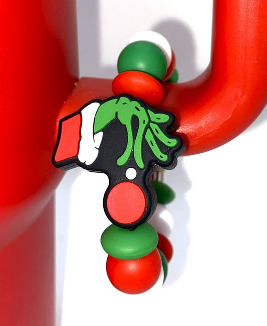 Mean Green Guy Hand w/Ornament Stole Christmas Stanley Tumbler Cup Handle Charm