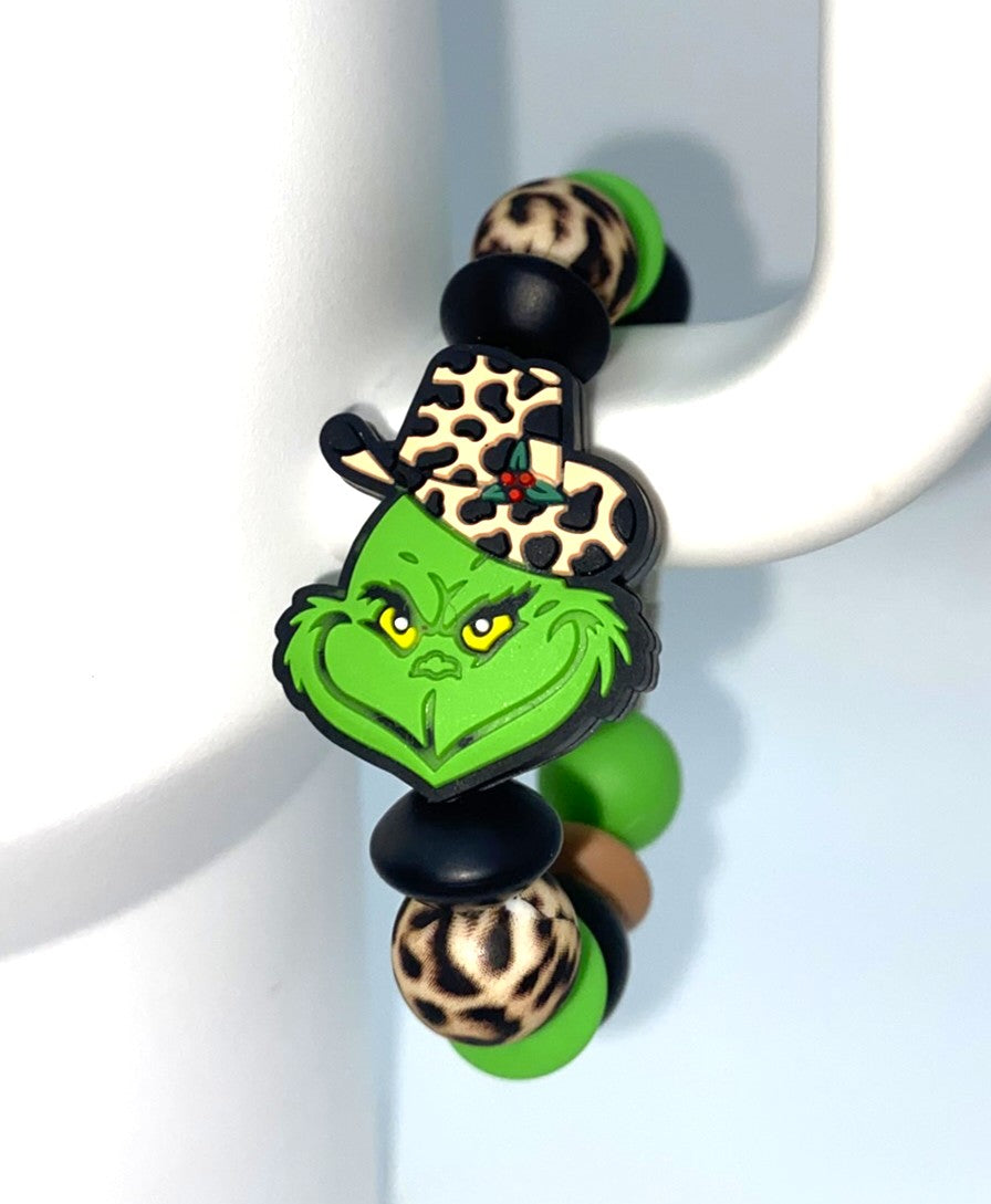 Mean Green Guy Leopard Cowboy Hat Christmas Stanley Tumbler Cup Handle Charm