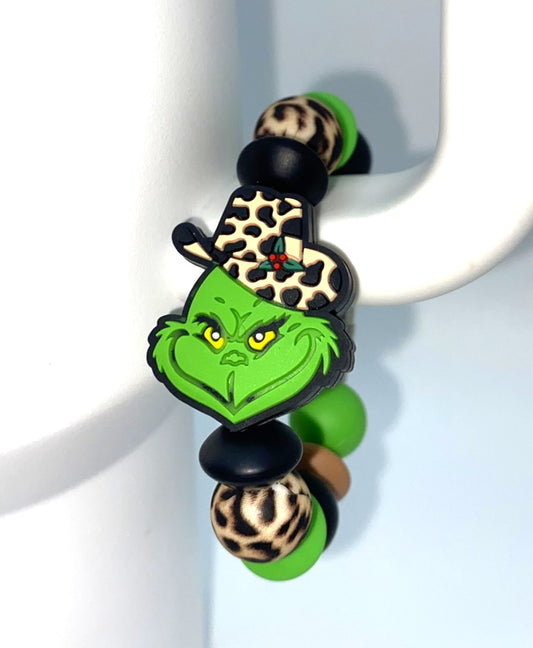 Mean Green Guy Leopard Cowboy Hat Christmas Stanley Tumbler Cup Handle Charm